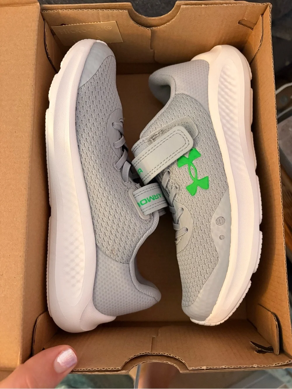 Under Armour Kids Gray Sneakers with Neon Green Logo